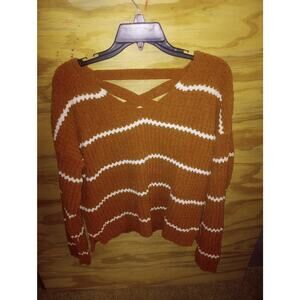 Women's Moral Fiber 1x Striped Sweater Criss Cross Back Cozy Fall